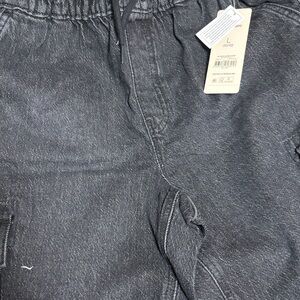 Kids Elastic Waist Black Denim-Style Shorts